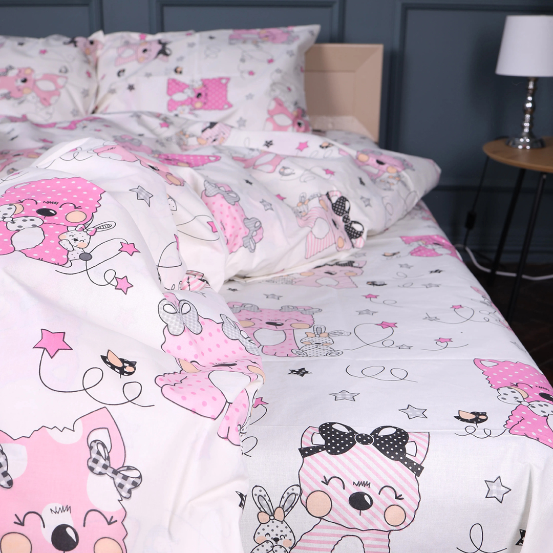 Простынь двуспальная MirSon Бязь Kids Time 17-0776 Magic cats pink 180x220 см (2200011238586)