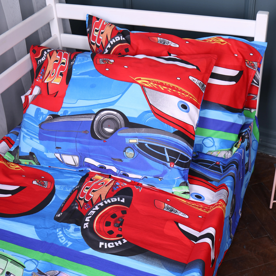 Простынь двуспальная MirSon Бязь Kids Time 17-0778 McQueen's Racing Dreams blue180x220 см (2200011257297)