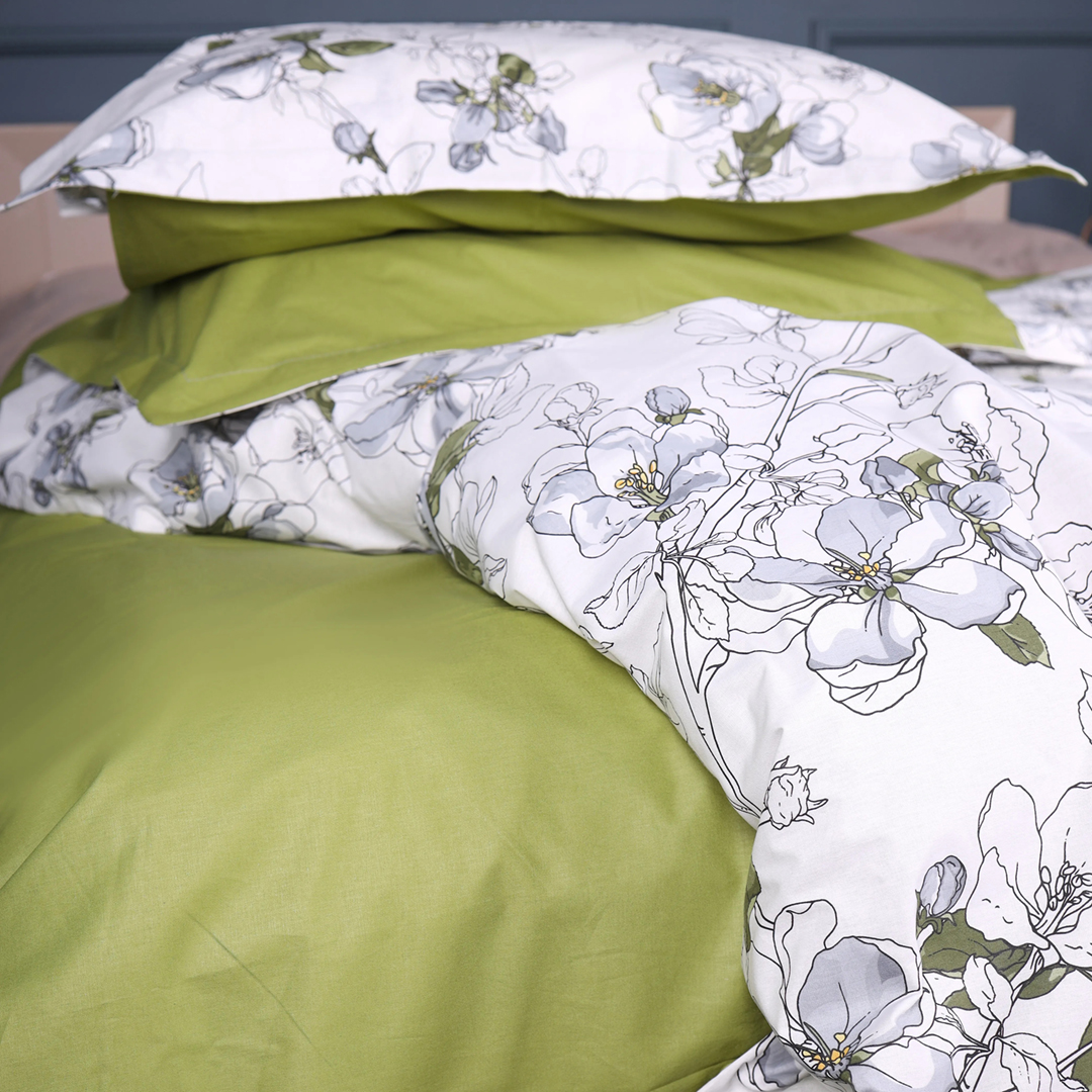 Простынь двуспальная MirSon Поплин 00-1 Olive Flowers 180x220 см (2200009699191)