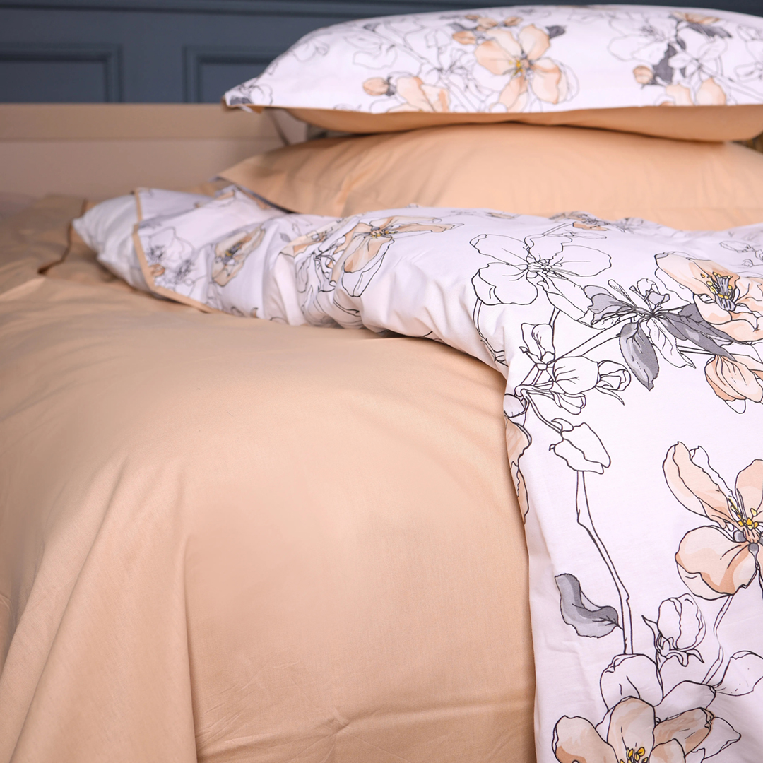 Простынь двуспальная MirSon Поплин 00-2 Beige Flowers 180x220 см (2200009700453)