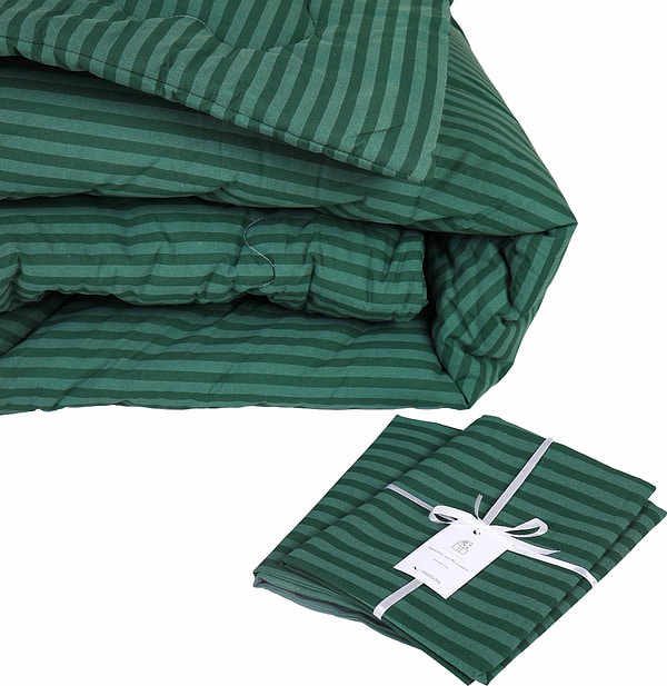 Фото - Ковдра зимова двоспальна євро MirSon антиалергенна №120 Сolor Fun Line 17-0612 Stripe Emerald Eco-Soft 200х220 + нав. 2 шт. (2200010852691)