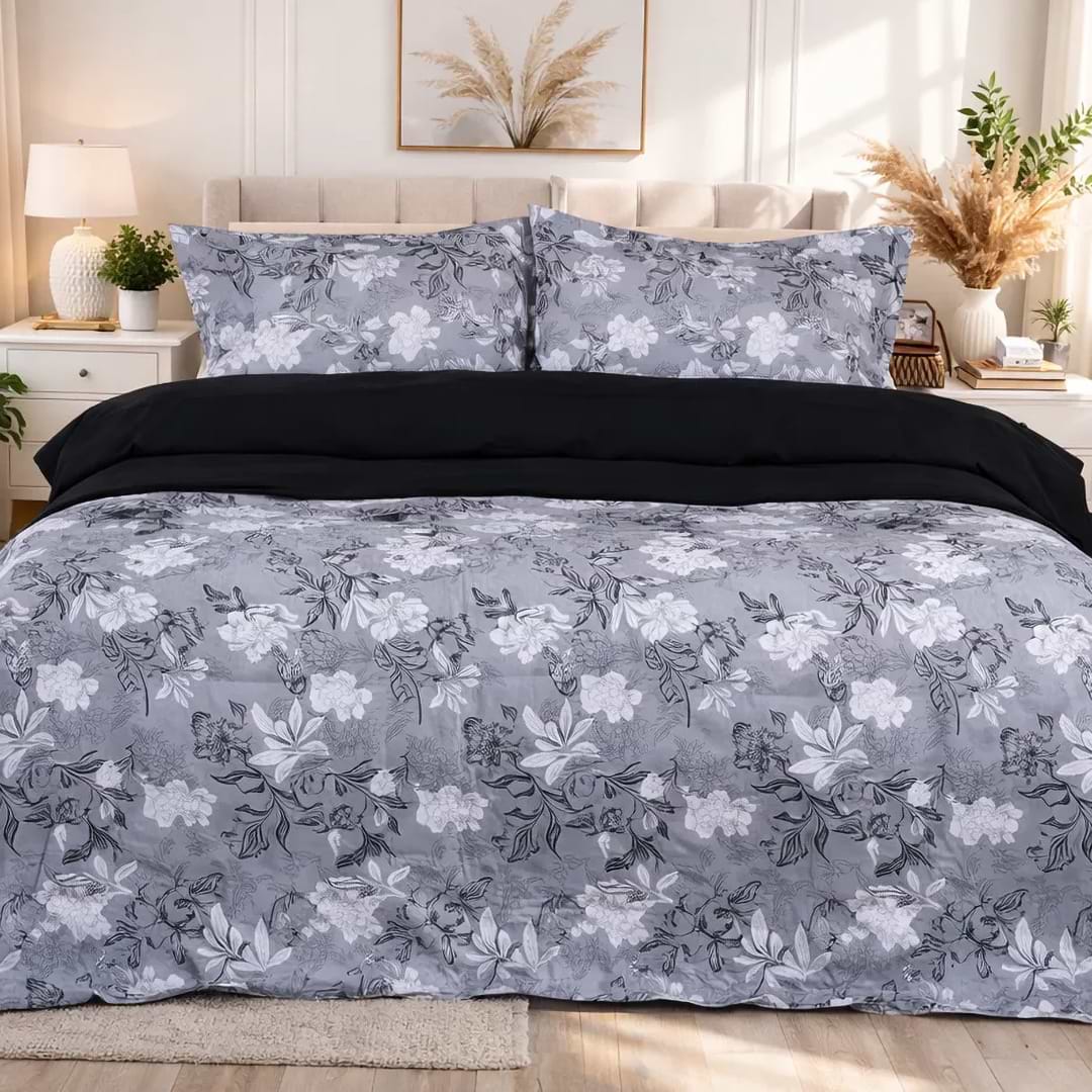 Комплект постільної білизни MirSon 143х210 см 00-8 Black Flowers Поплін (2200009707834)