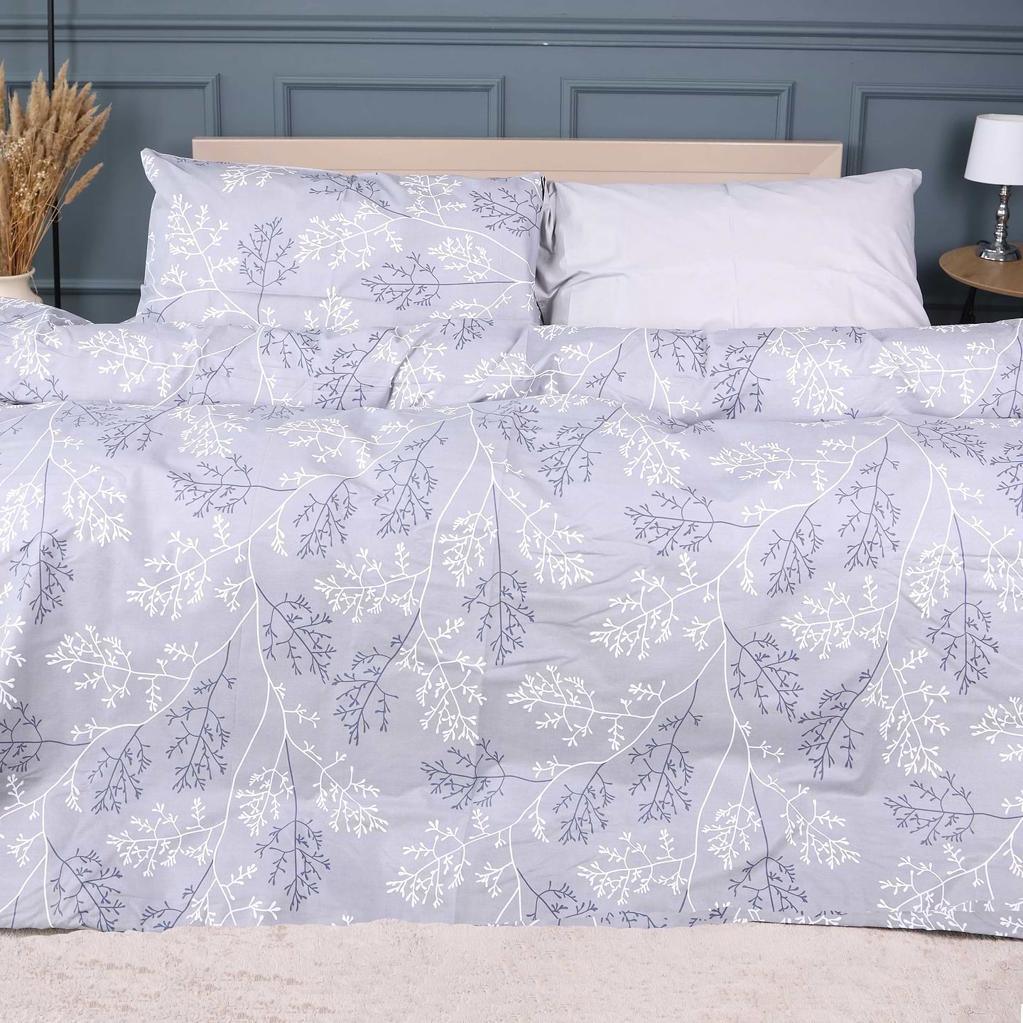 Комплект постельного белья MirSon King Size 220х240 см 17-0813 Twigs of Spring Gray Бязь (2200011495514)