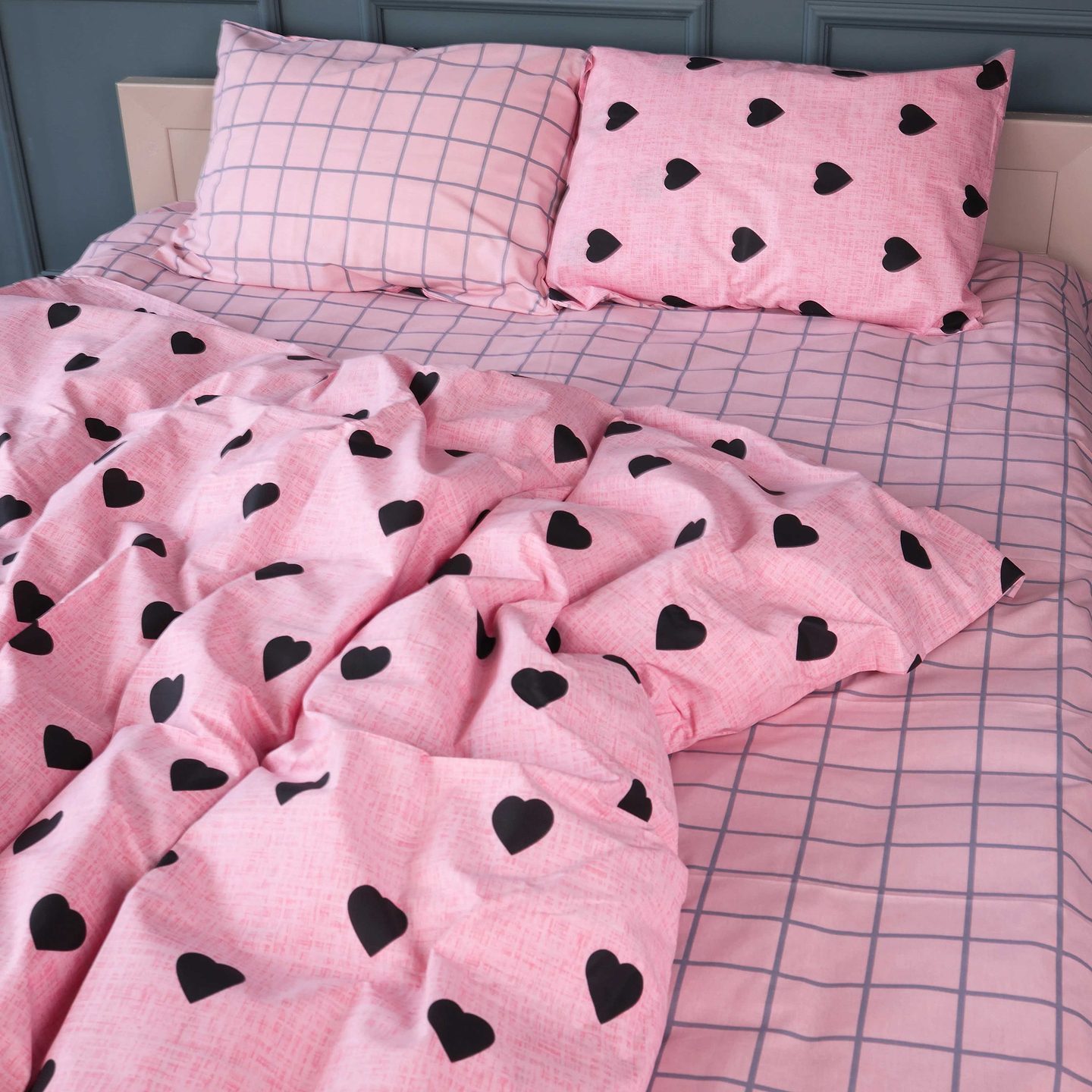 Комплект постільної білизни MirSon 143х210 см 17-0839 Hearts  and  Grid Бязь (2200011632957)