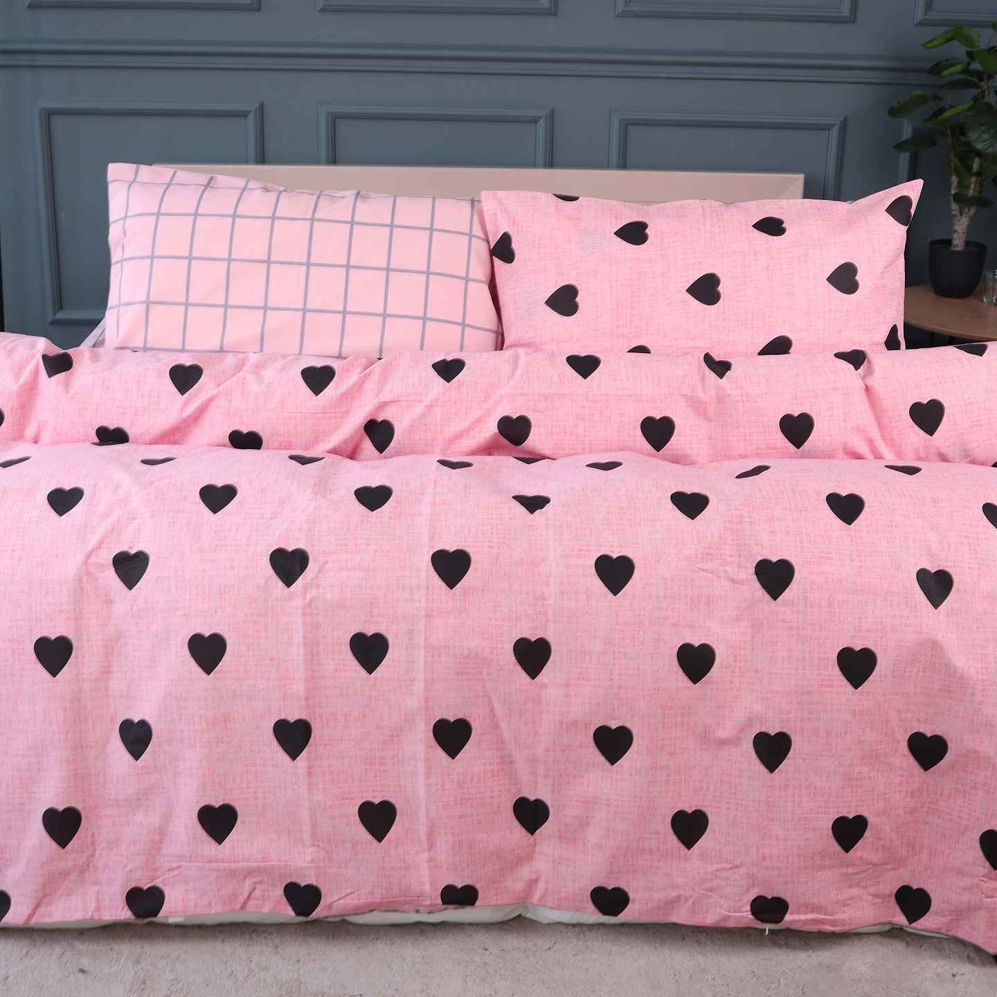 Комплект постільної білизни MirSon King Size 220х240 см 17-0839 Hearts and Grid Ranforce Elite (2200011633275)