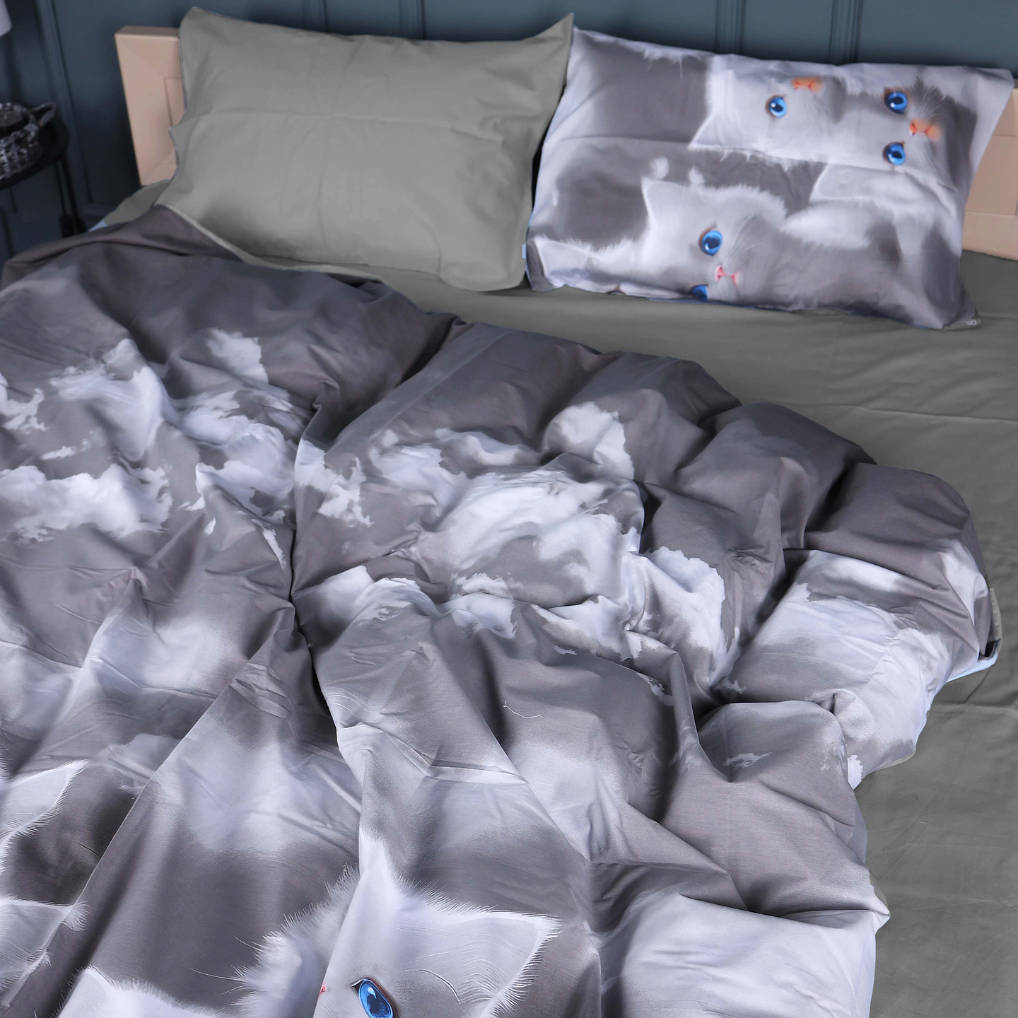 Комплект постельного белья MirSon 143х210 см 22-1402 Silvery Cats Сатин (2200010567168)