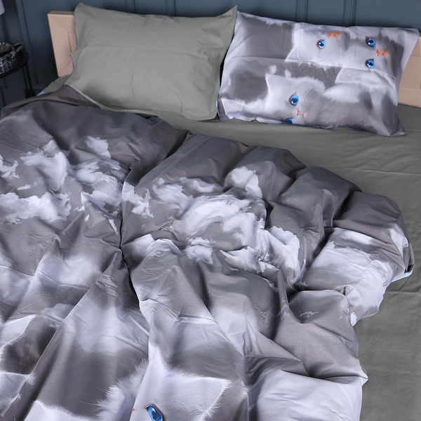 Фото - Комплект постельного белья MirSon 143х210 см 22-1402 Silvery Cats Сатин (2200010567168)