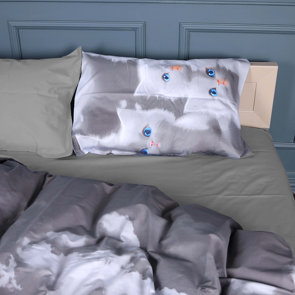 Фото - Комплект постельного белья MirSon 143х210 см 22-1402 Silvery Cats Сатин (2200010567168)