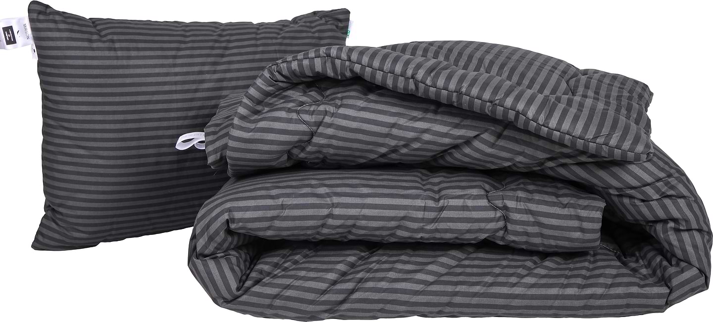 Ковдра демісезонна двоспальна MirSon антиалергенна №164 Сolor Fun Line 17-0611 Stripe Black з евкаліптовим волокном 172х205 + нав. 2 шт. (2200010859447)
