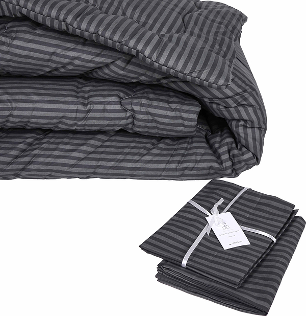 Фото - Одеяло летнее полуторное MirSon антиаллергенное №148 Сolor Fun Line 17-0611 Stripe Black Thinsulate 155х215 + нав. 2 шт. (2200010854121)