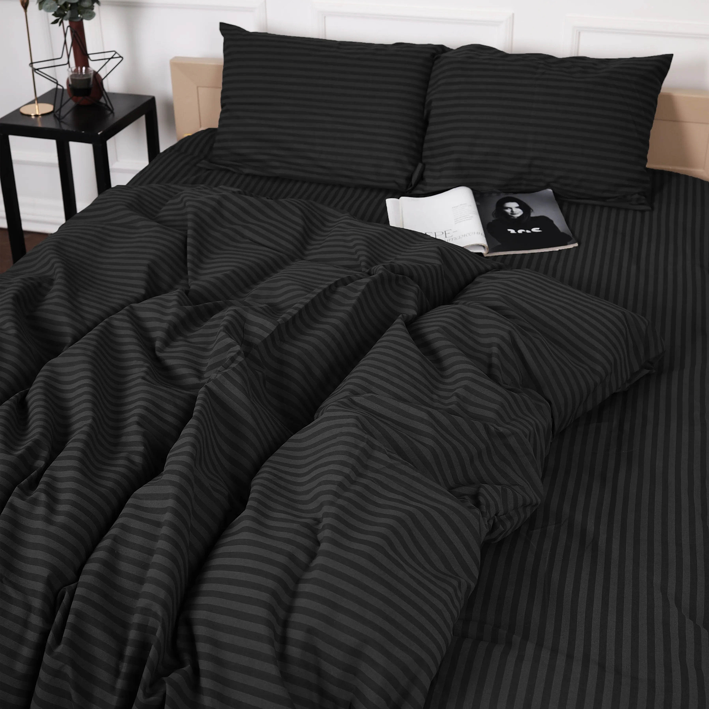 Комплект постільної білизни MirSon Бязь 17-0611 Stripe Black 175х210 (2200008200152)