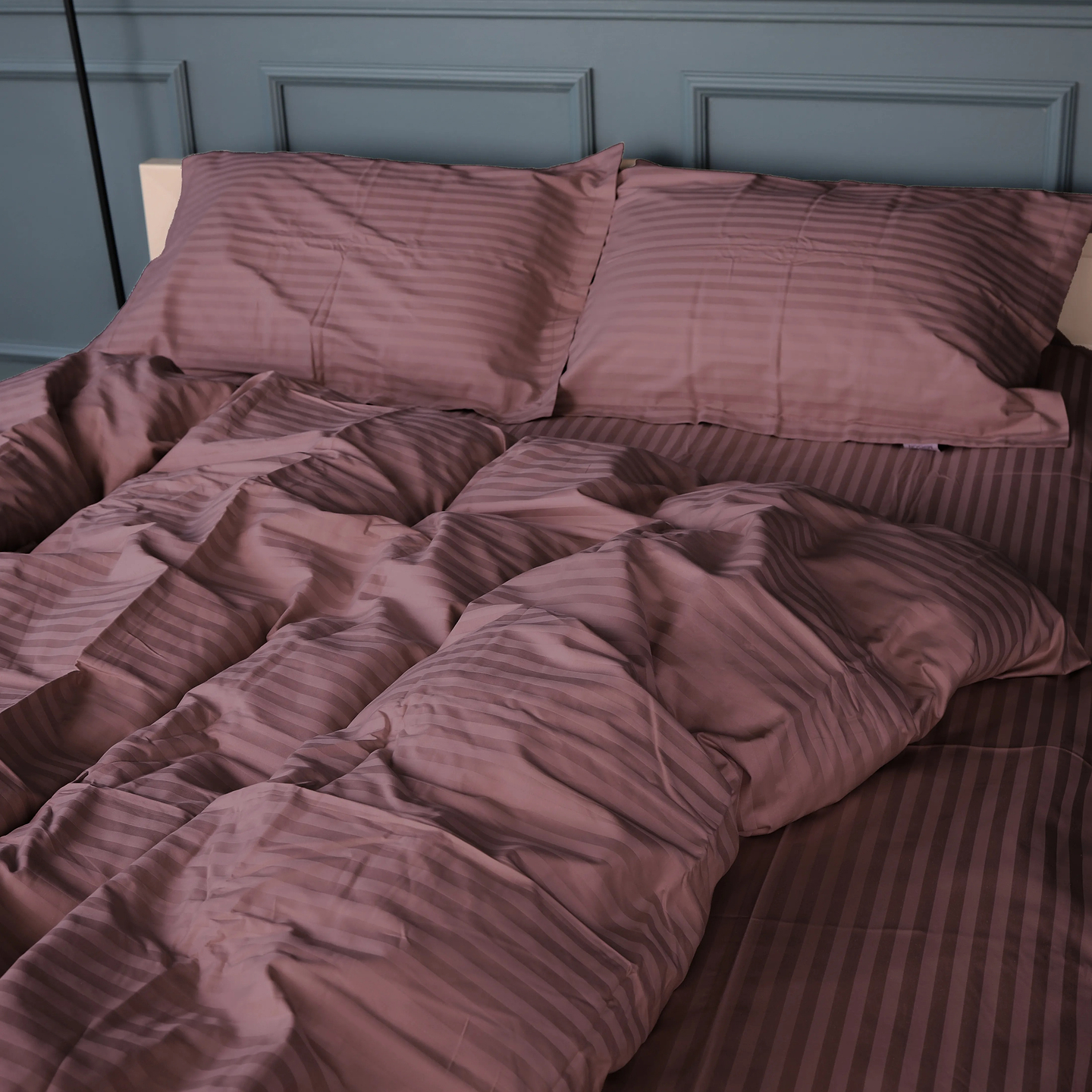 Комплект постельного белья MirSon Satin Stripe 30-0008 Smoky Pink 143х210 см (2200005250327)
