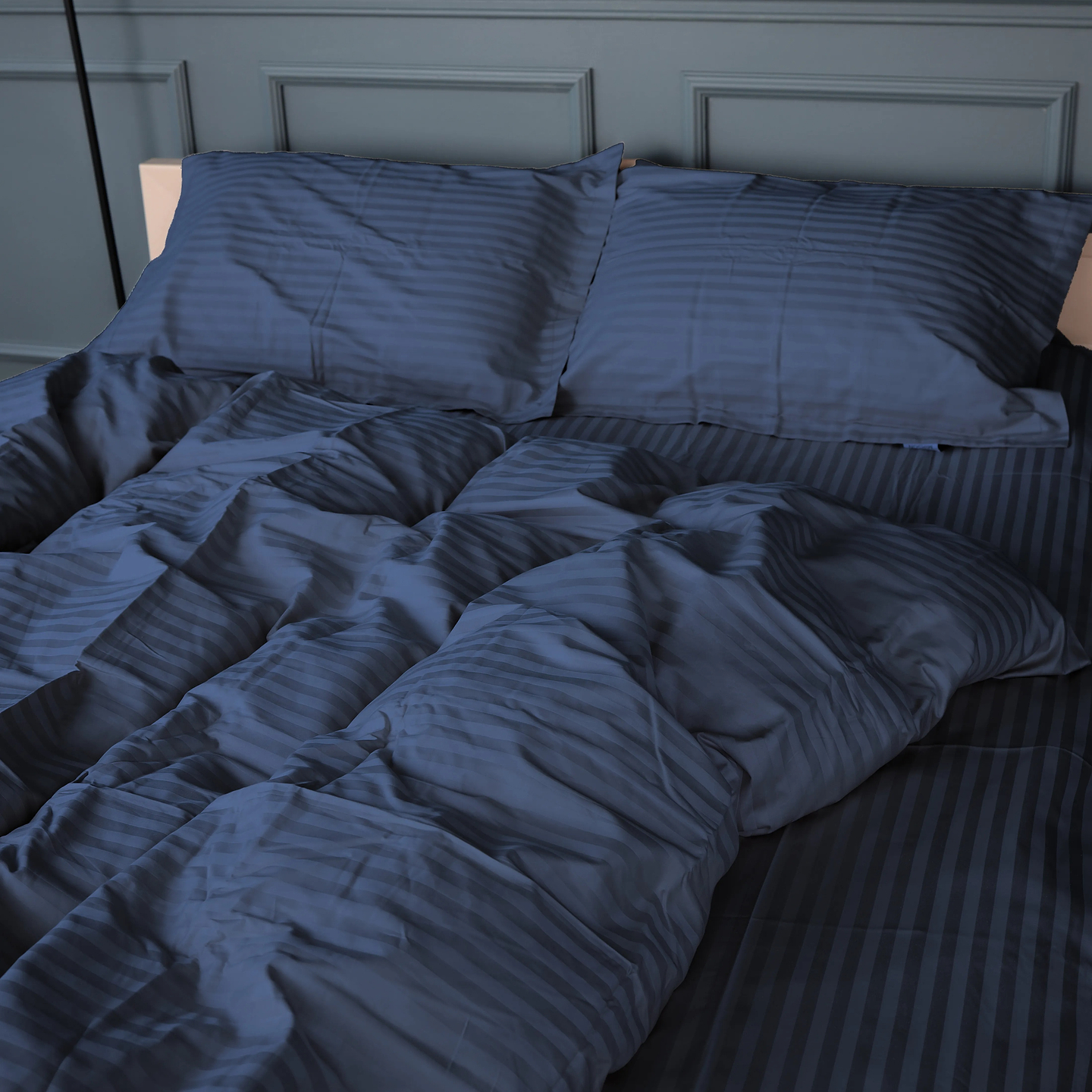 Комплект постельного белья MirSon Satin Stripe 30-0020 Smoky Blue 143х210 см (2200005255377)