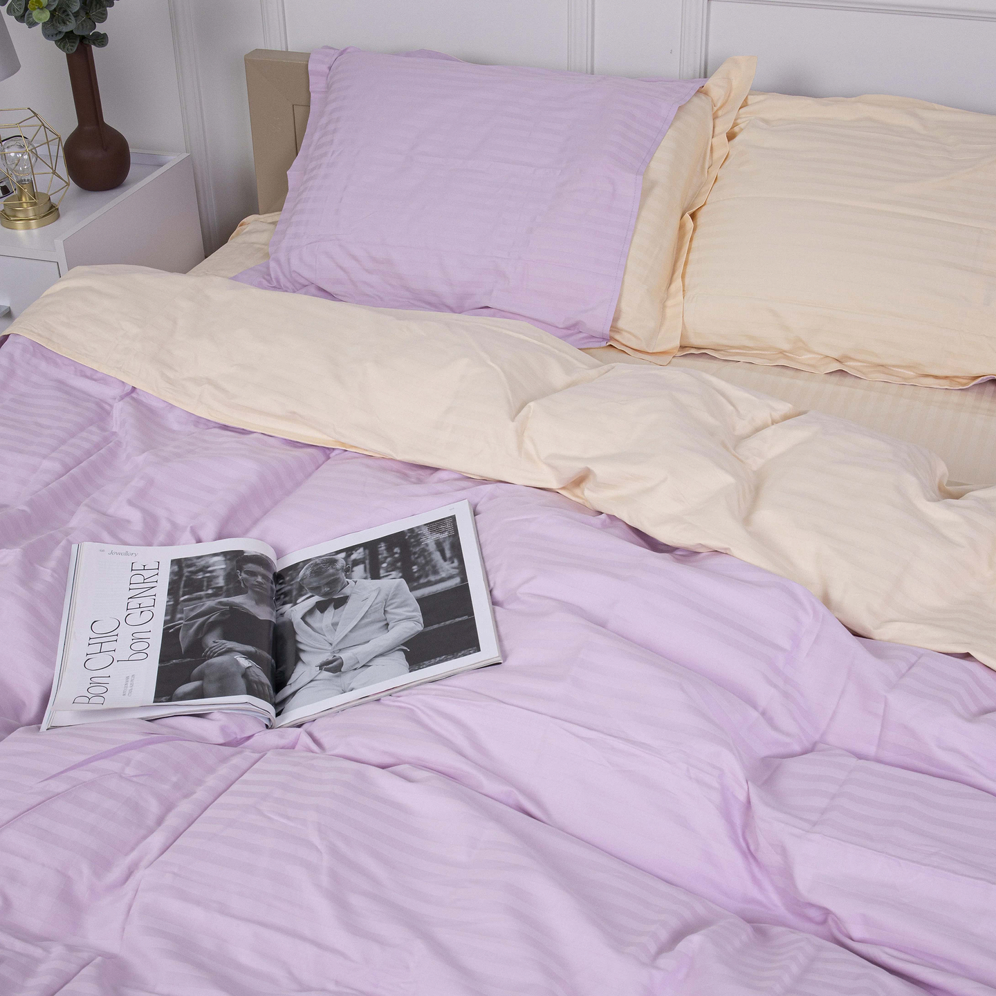 Комплект постельного белья MirSon Satin Stripe 30-0007 +30-0004 Evanjalin 220х240 см King Size (2200005257081)