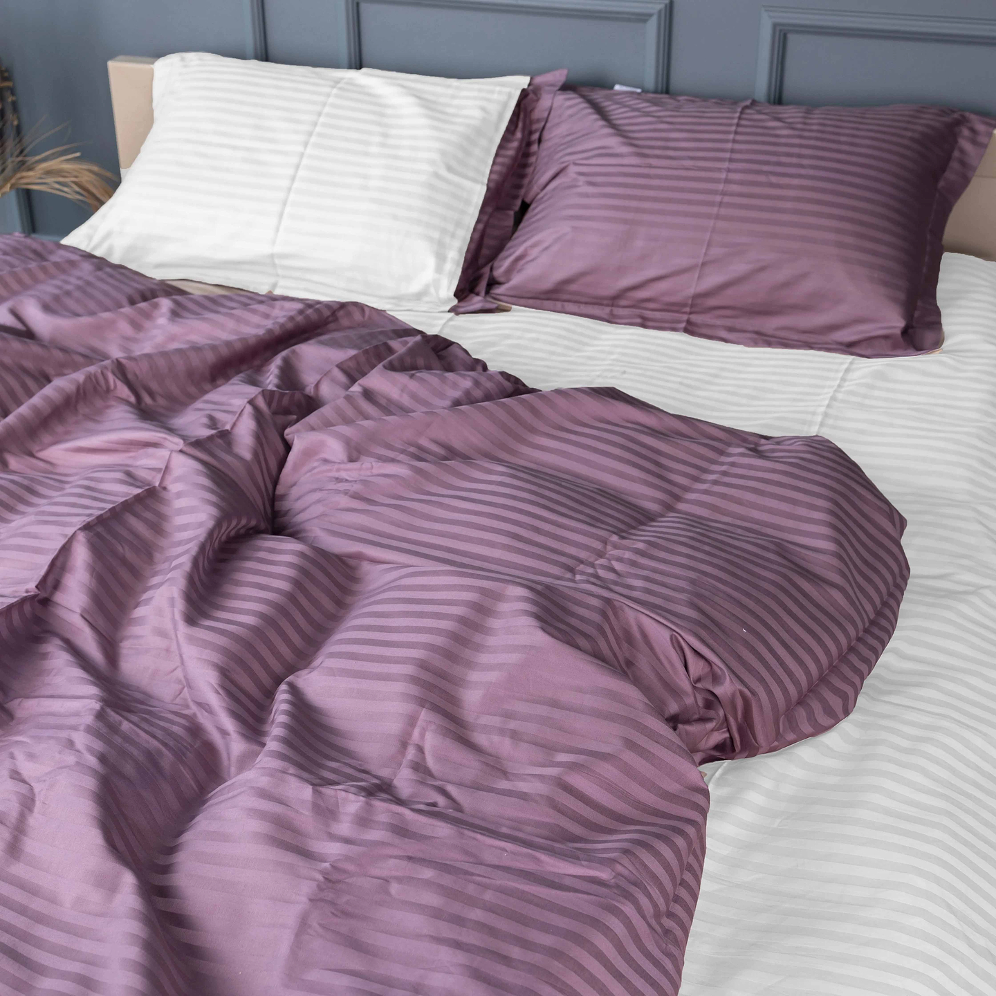 Комплект постільної білизни MirSon Satin Stripe 30-0008 +30-0001 Bethseda 220х240 см King Size (2200005257289)