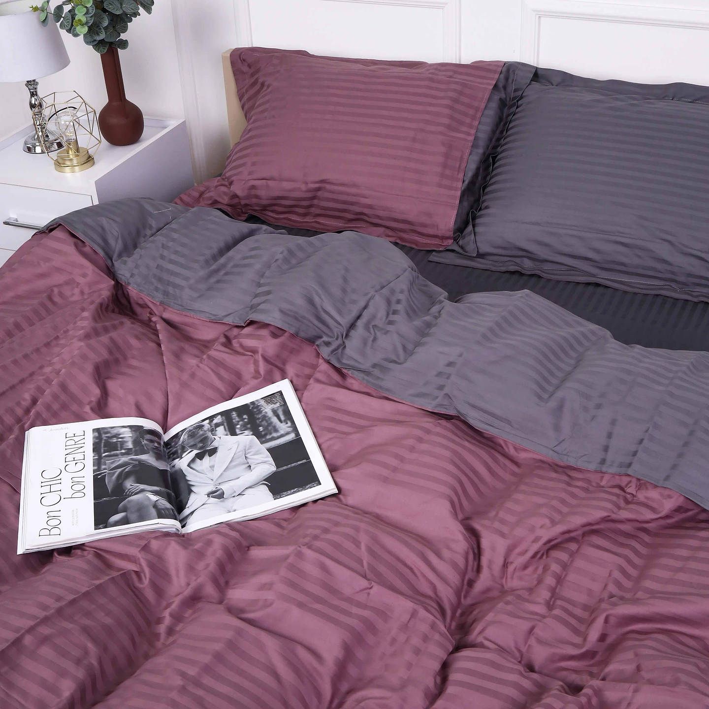 Комплект постільної білизни MirSon Satin Stripe 30-0008 +30-0011 Fenilla 143х210 см (2200005257661)