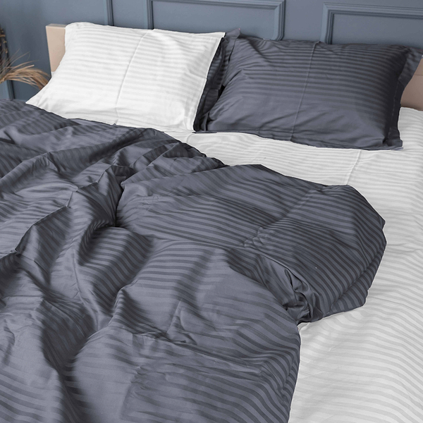 Фото - Комплект постільної білизни MirSon Satin Stripe 30-0012 +30-0001 Vevina 143х210 см (2200005258866)