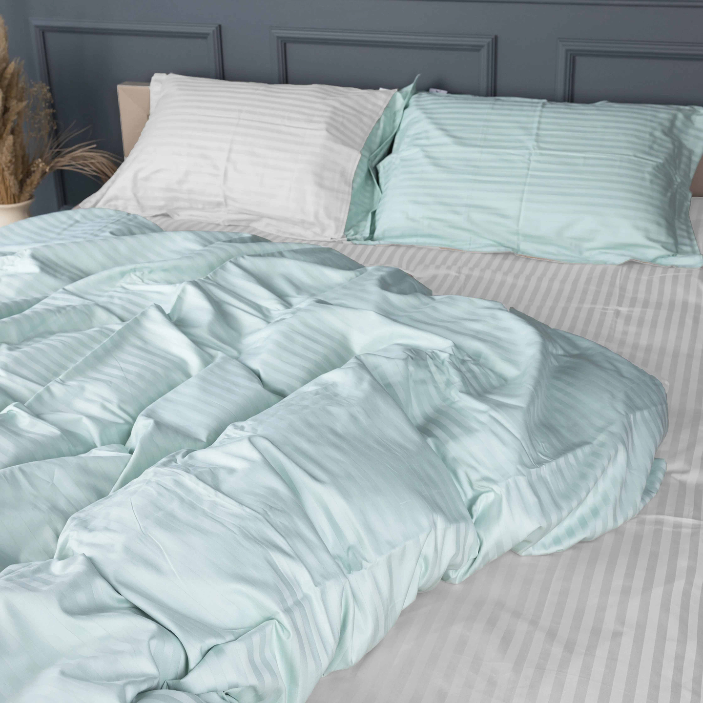 Комплект постільної білизни MirSon Satin Stripe 30-0013 +30-0001 Gilberta 220х240 см King Size (2200005259085)