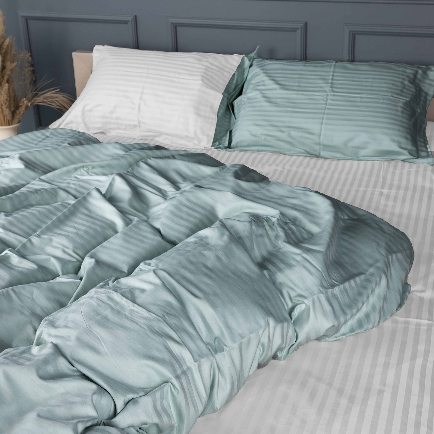 Комплект постільної білизни MirSon Satin Stripe 30-0015 +30-0001 Galiena 220х240 см King Size (2200005260685)