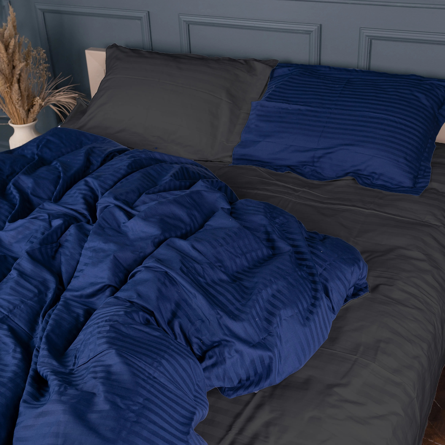 Комплект постільної білизни MirSon Satin Stripe 30-0021 +30-0017 Serikan 220х240 см King Size (2200005267080)