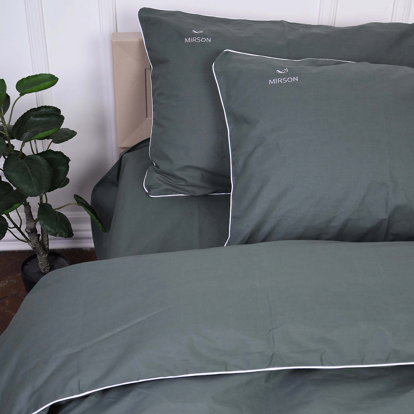 Комплект постільної білизни MirSon Ranforce Elite Corner 16-7000 "Green Grey" 143х210 см (2200008401269)