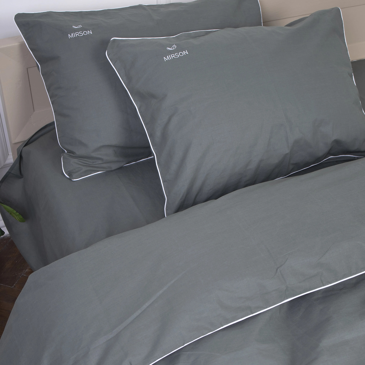 Комплект постільної білизни MirSon Ranforce Elite Corner 16-7000 "Green Grey" 200х220 см (2200008401283)