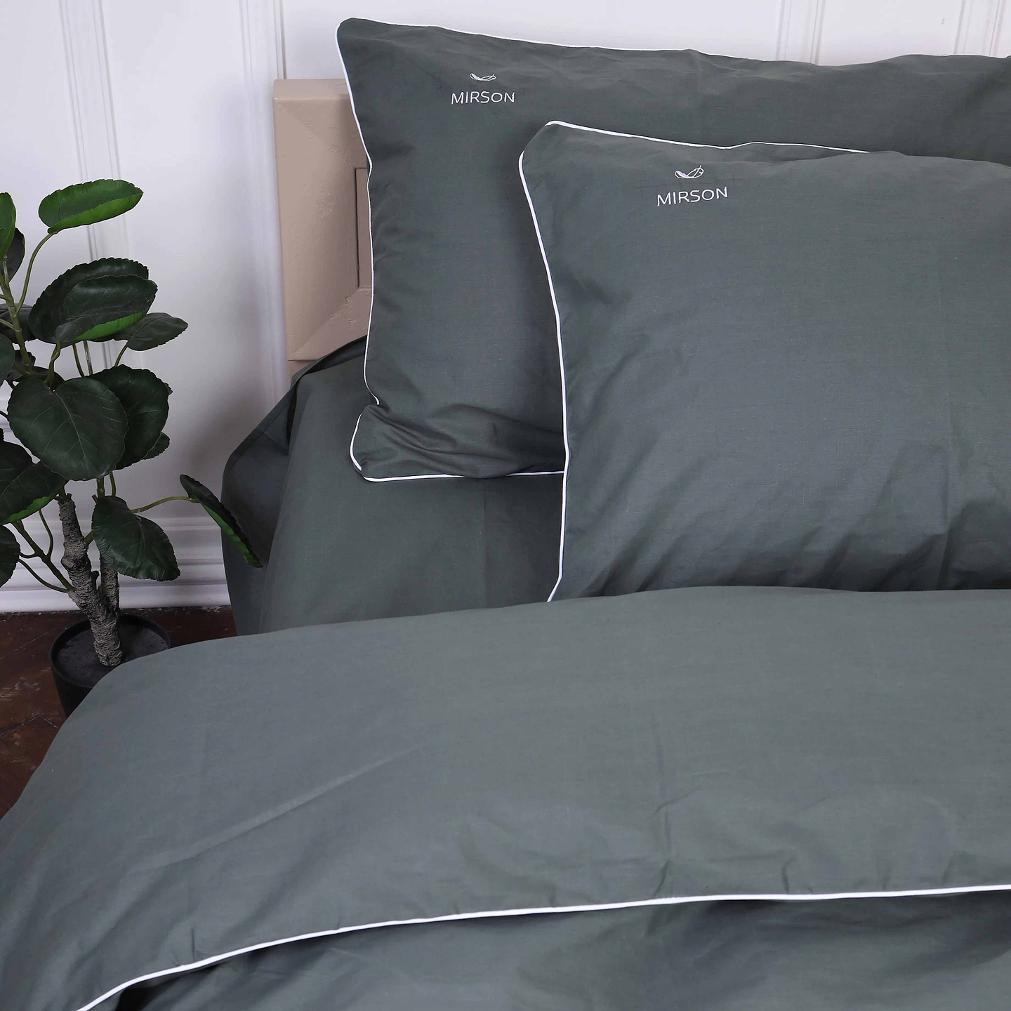 Комплект постільної білизни MirSon Ranforce Elite Corner 16-7000 "Green Grey" 220х240 см (2200008401313)