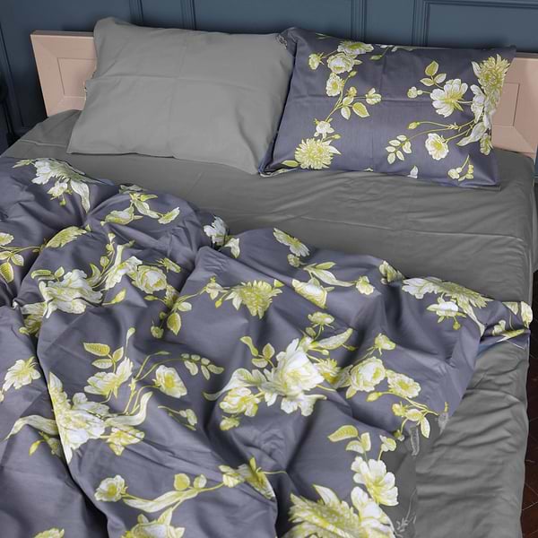 Фото - Комплект постільної білизни MirSon King Size 220х240 см 22-1387 Gray Flowers Сатин (2200010473261)