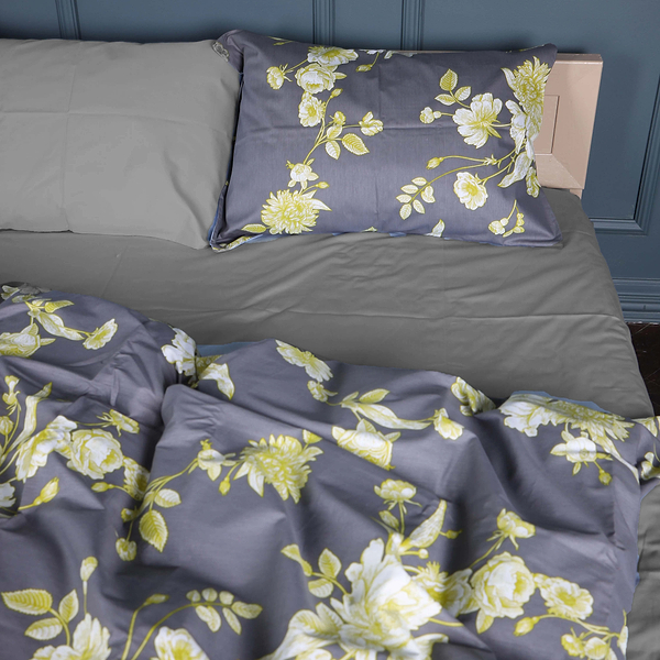 Фото - Комплект постільної білизни MirSon King Size 220х240 см 22-1387 Gray Flowers Сатин (2200010473261)