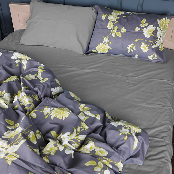 Фото - Комплект постільної білизни MirSon King Size 220х240 см 22-1387 Gray Flowers Сатин (2200010473261)