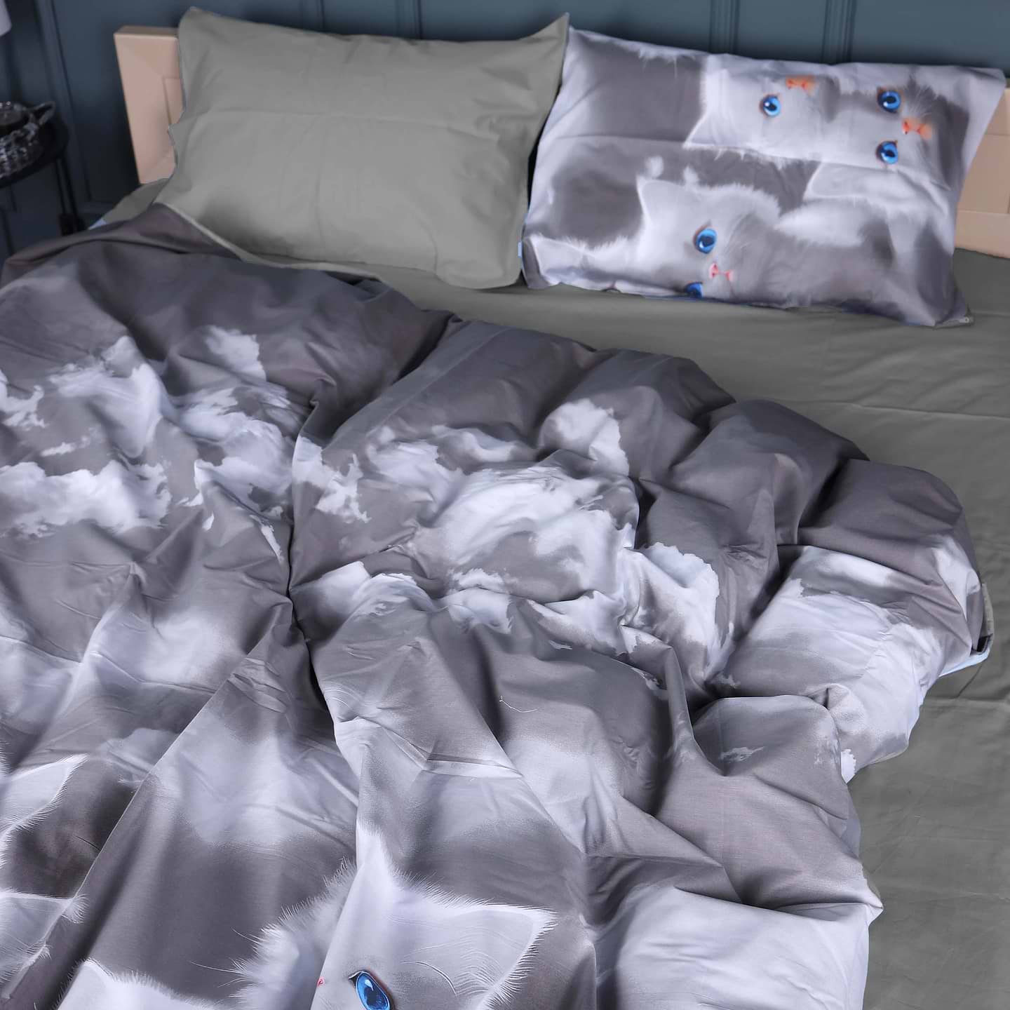 Комплект постельного белья MirSon 175х210 см 22-1402 Silvery Cats Сатин (2200010567045)