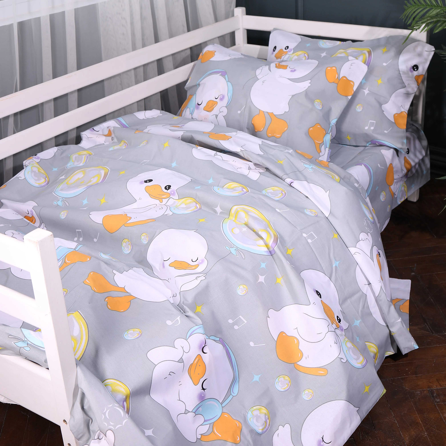 Комплект постільної білизни MirSon 200х220 см Kids Time 17-0896 Baby Ducks Gray Бязь (2200012393864)