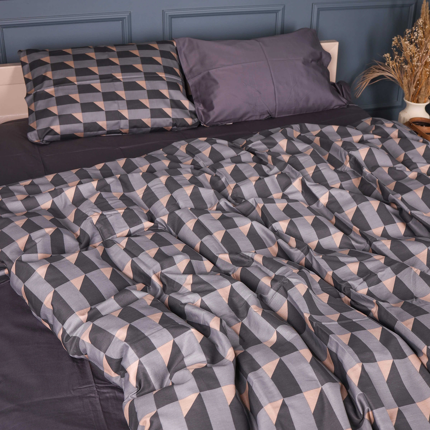 Комплект постельного белья MirSon 200х220 см 22-1441 Dark Cube Pattern Сатин (2200012406205)