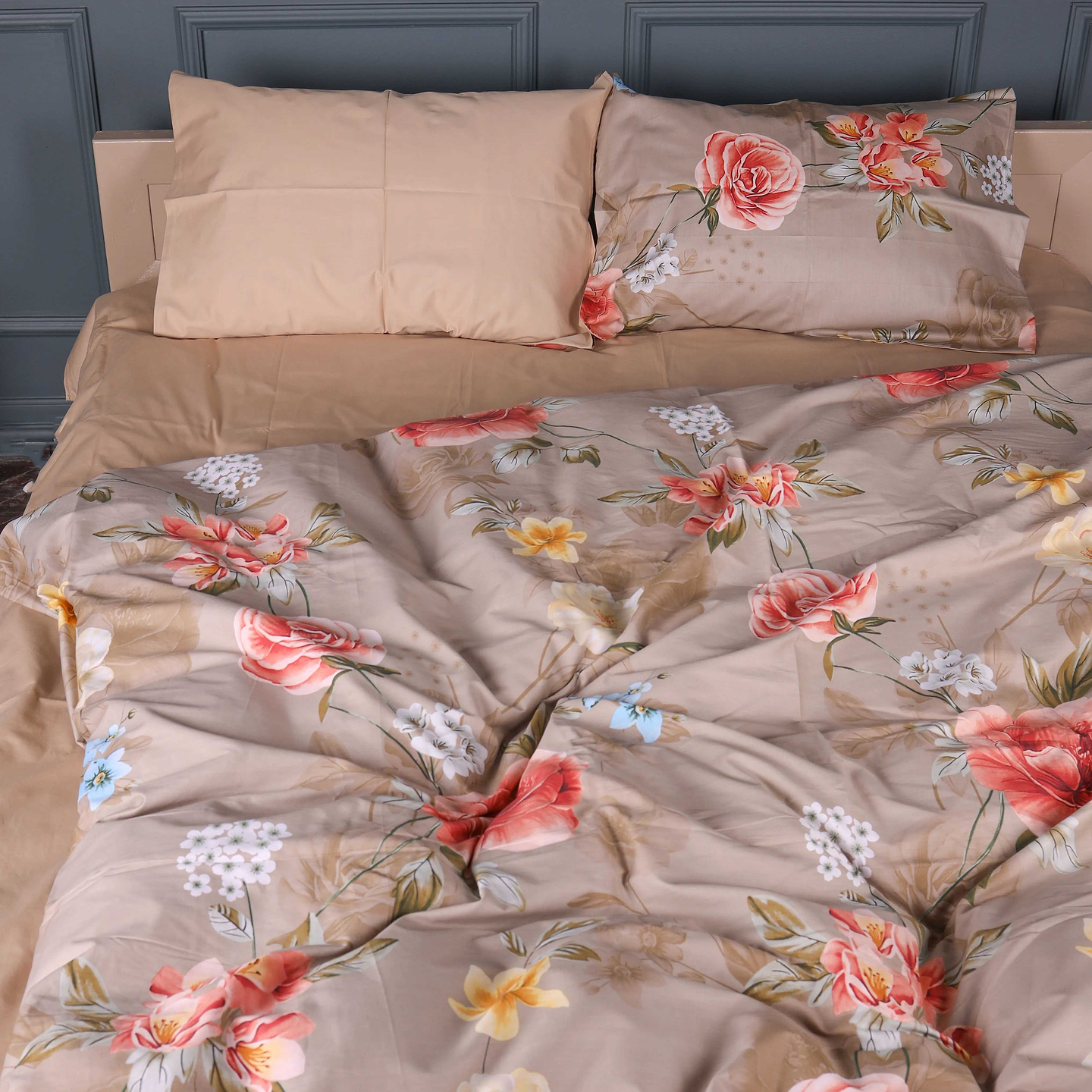 Комплект постельного белья MirSon 200х220 см 22-1443 Floral Olive Harmony Сатин (2200012406700)