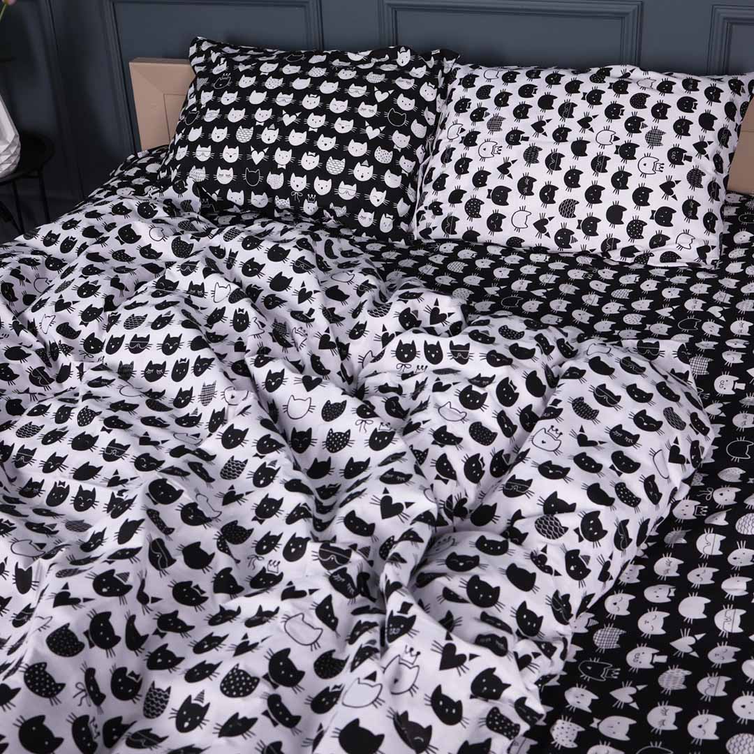 Простирадло полуторне MirSon Бязь 17-0673 Monochrome Meows 150х220 см (2200010184457)