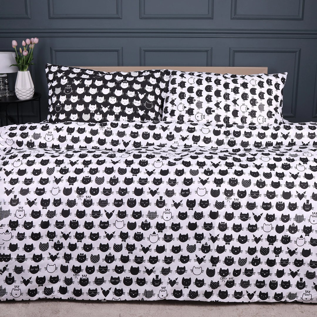 Простынь евро MirSon Ranforce Elite 17-0673 Monochrome Meows 220x240 см (2200010185027)