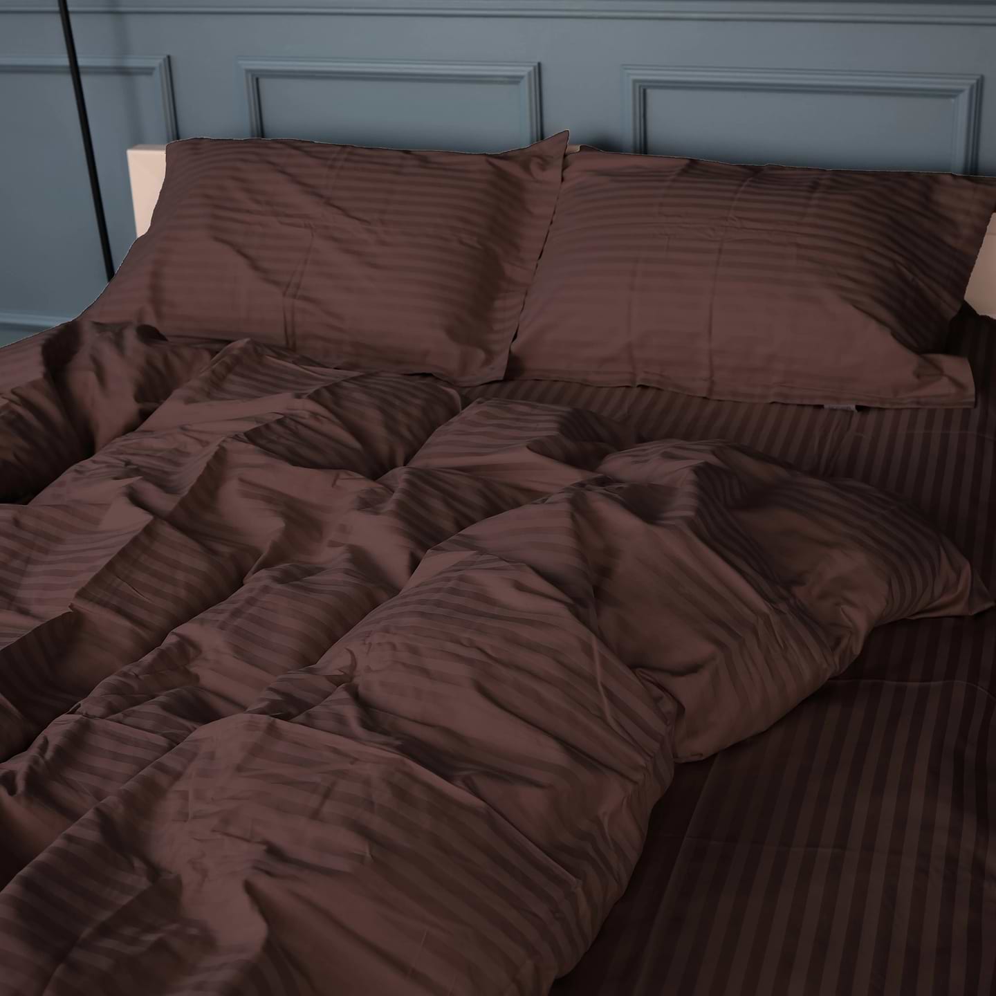 Комплект постільної білизни MirSon Satin Stripe 30-0006 Dark Brown 143х210 см (2200005249482)