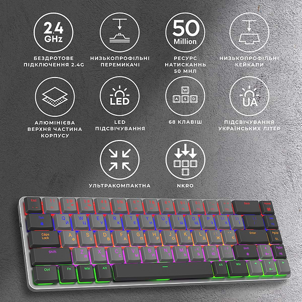 Фото - Клавиатура беспроводная игровая GamePro Red Switch Low Profile Wireless Dark Gray (MK122R)
