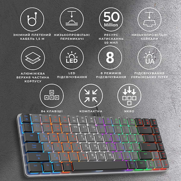 Фото - Клавиатура проводная игровая GamePro Red Switch Low Profile Dark Gray (MK140R)