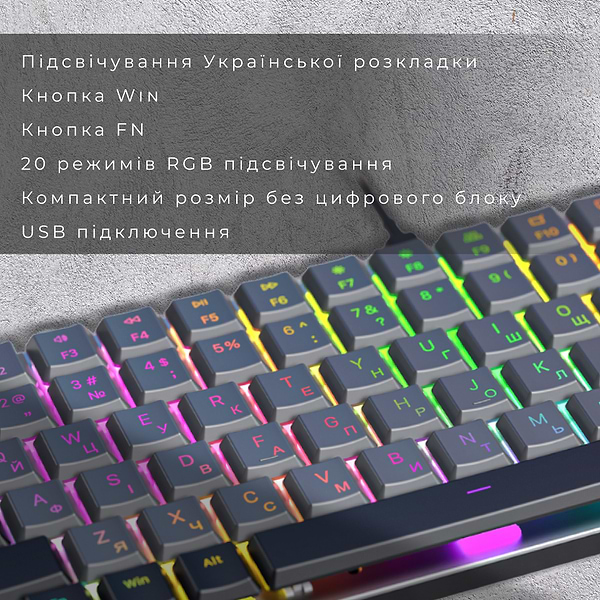 Фото - Клавиатура проводная игровая GamePro Red Switch Low Profile Dark Gray RGB (MK141R)