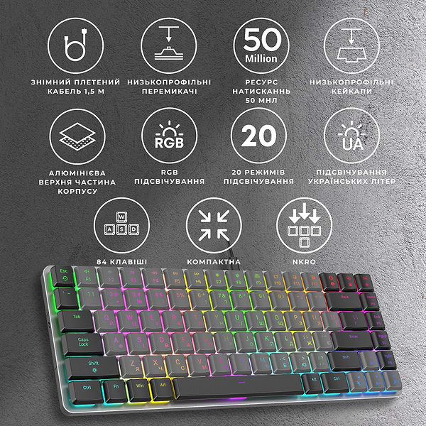 Фото - Клавиатура проводная игровая GamePro Red Switch Low Profile Dark Gray RGB (MK141R)