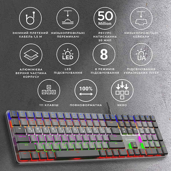 Фото - Клавиатура проводная игровая GamePro Red Switch Low Profile Dark Gray (MK145R)