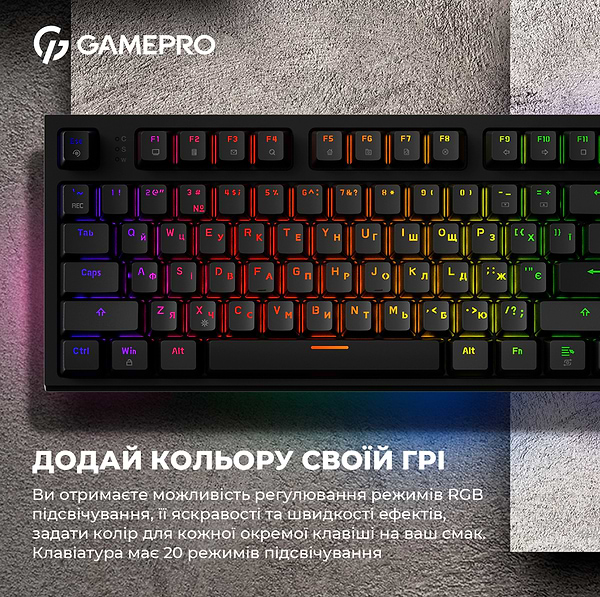 Фото - Клавіатура дротова ігрова GamePro MK180B Hot-Swap Red Swich RGB Black (MK180B)