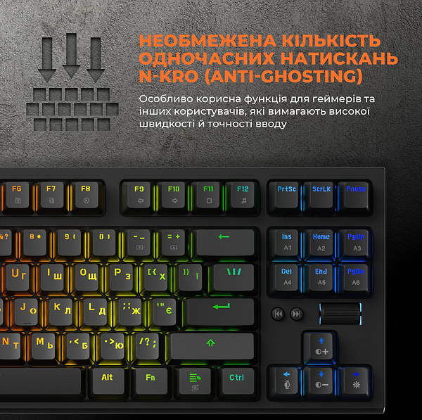 Фото - Клавіатура дротова ігрова GamePro MK180B Hot-Swap Red Swich RGB Black (MK180B)