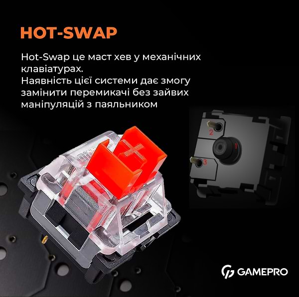 Фото - Клавіатура дротова ігрова GamePro MK180B Hot-Swap Red Swich RGB Black (MK180B)
