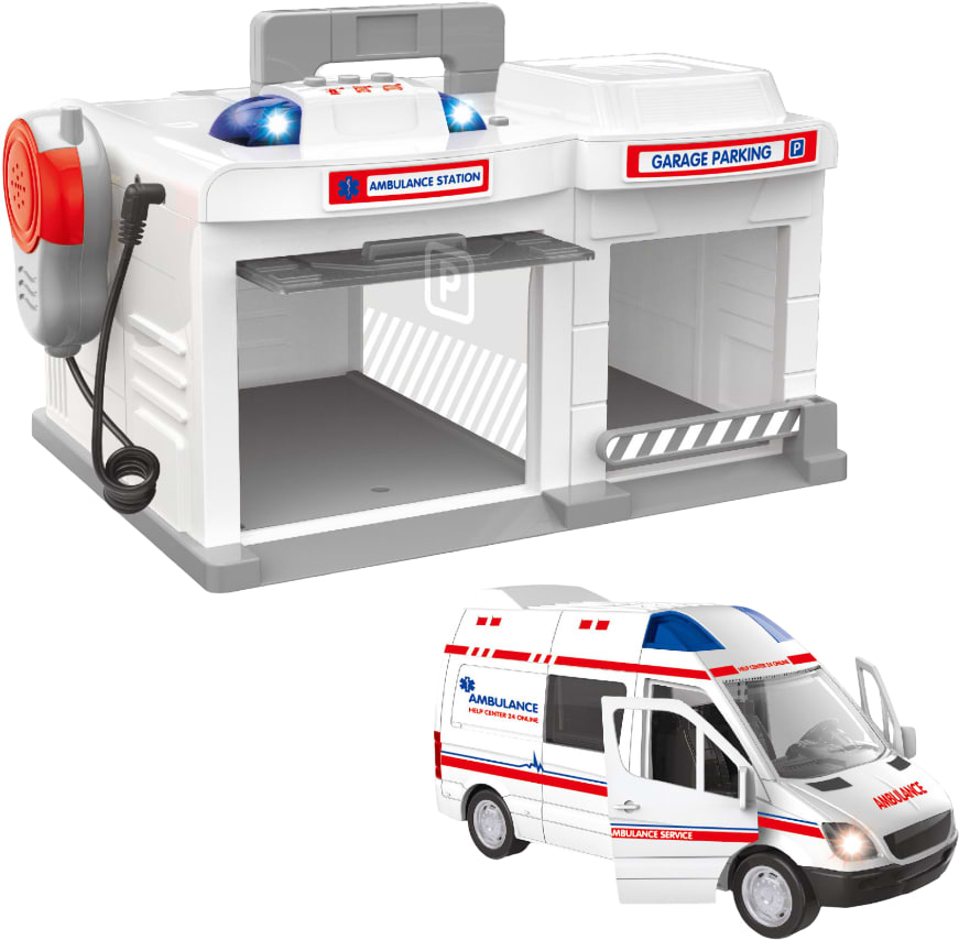 Игровой набор CHENGMEI TOYS гараж с металлической машинкой скорая помощь (свет, звук) (CLM-557)