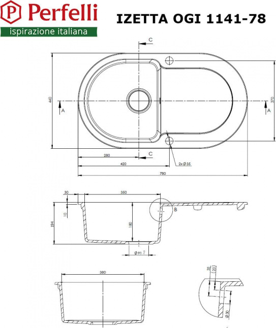 Фото - Мийка кухонна Perfelli Izetta OGI 1141-78 Grey Metallic