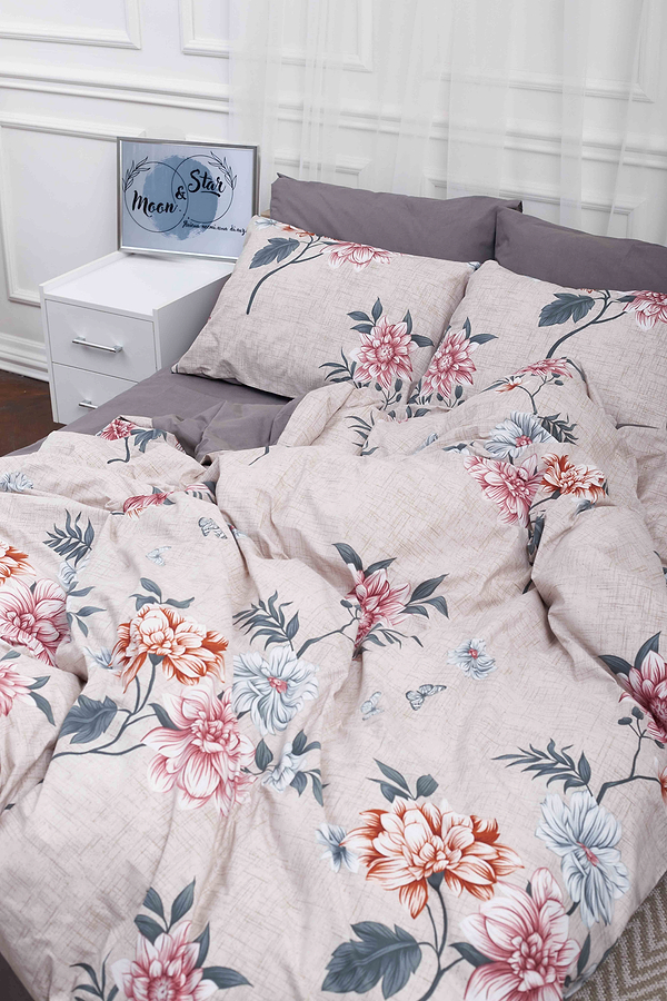 Фото - Комплект постельного белья Moon&Star 143х210х2 нав. 4х50х70 Flowers Gray Бязь Gold Люкс (MS-820001038)
