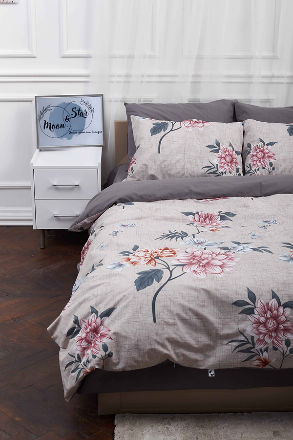 Фото - Комплект постельного белья Moon&Star 143х210х2 нав. 4х50х70 Flowers Gray Бязь Gold Люкс (MS-820001038)