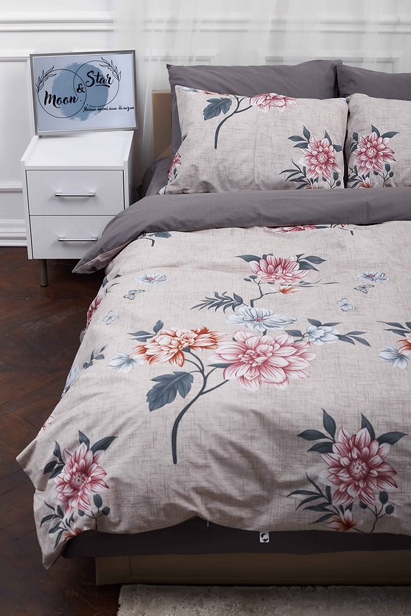 Фото - Комплект постельного белья Moon&Star 143х210х2 нав. 4х50х70 Flowers Gray Бязь Gold Люкс (MS-820001038)